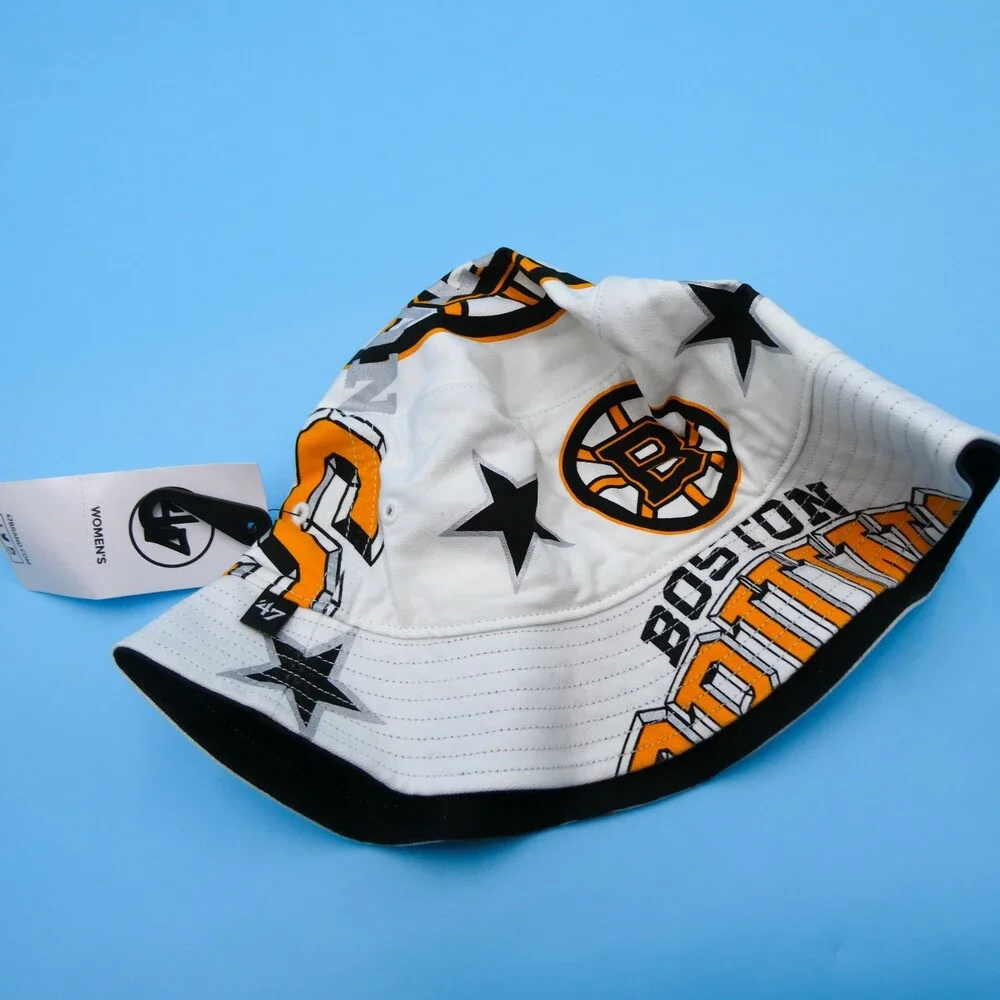 '47 Brand Boston Bruins Bucket Hat Womens One Size Adult White Basketball NBA‎